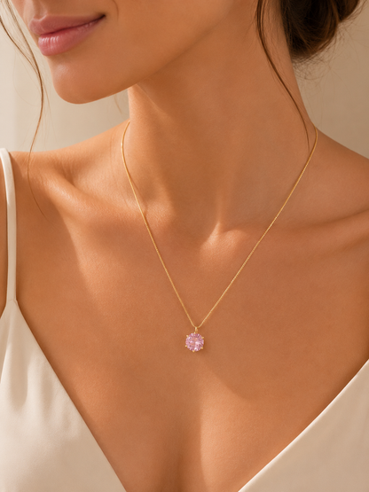 Colar Ponto de Luz Zircônia Quartzo Rosa Ouro 18k