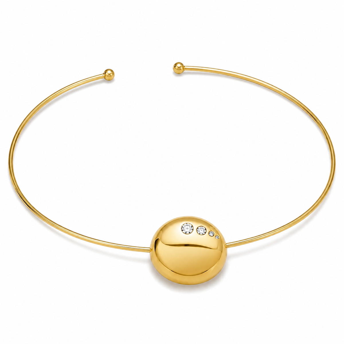 Choker Aro Botão Cravejado Ouro 18k