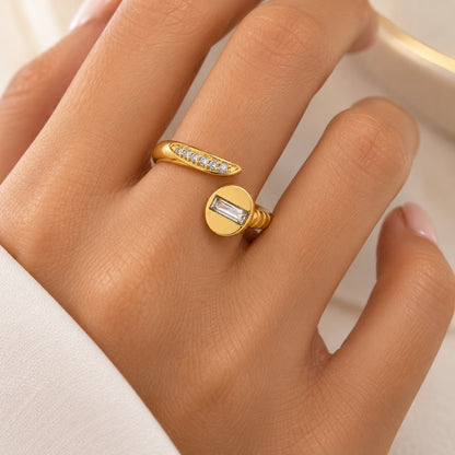 Anel Prego Inspiração Cravejado Regulável Ouro 18k