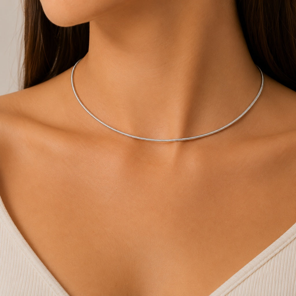 Colar Choker Fio Alemão 2mm Ródio Branco
