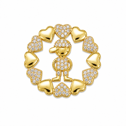 Pingente Mandala Cravejada Menino Ouro 18k
