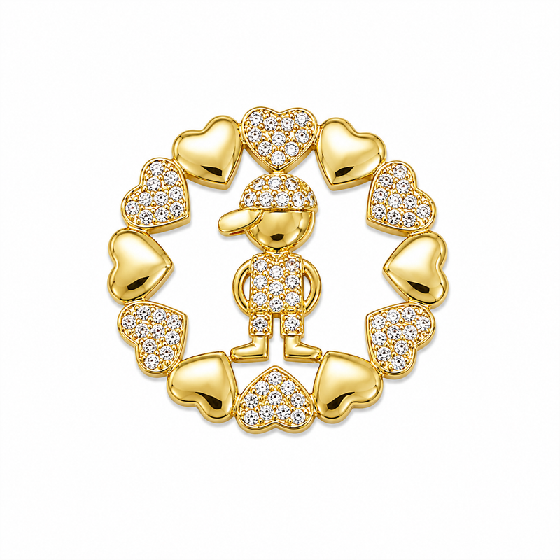 Pingente Mandala Cravejada Menino Ouro 18k