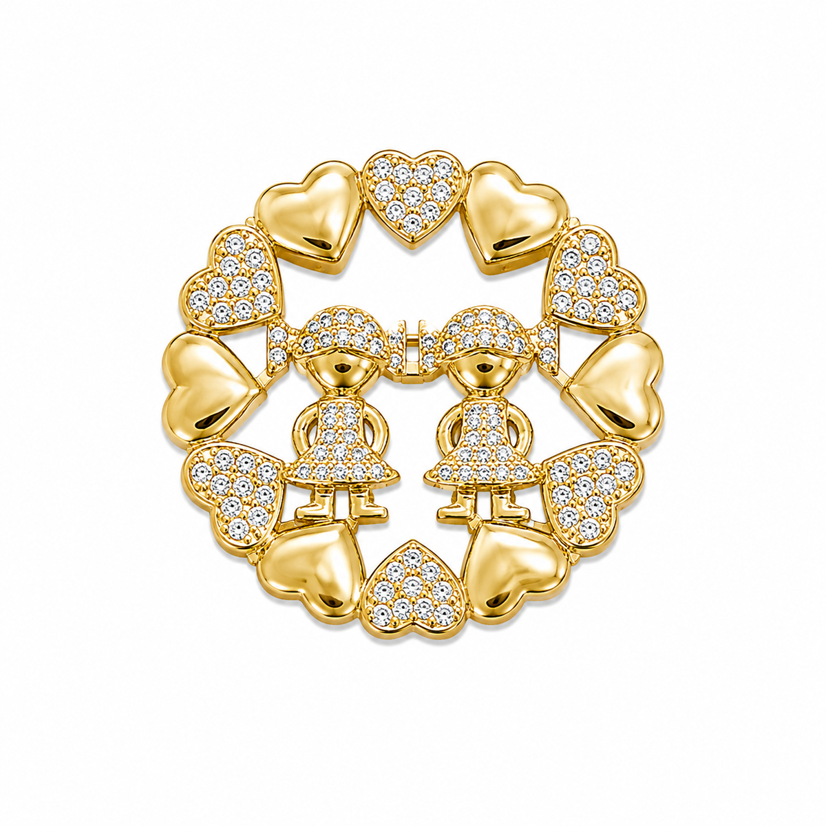 Pingente Mandala Cravejado Duas Meninas Ouro 18k