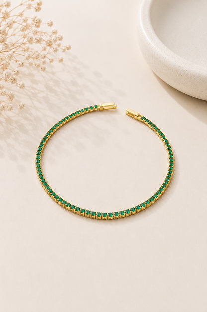 Pulseira Riviera Esmeralda 2mm Ouro 18k