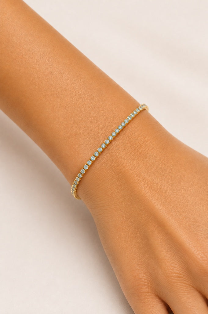Pulseira Riviera Quartzo Verde 2mm Ouro 18k