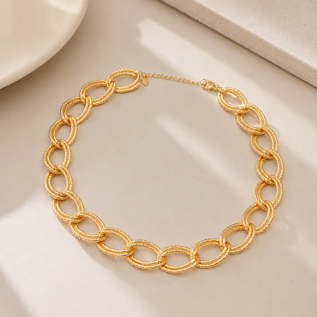 Choker Elo Duplo Trabalhado Ouro 18k