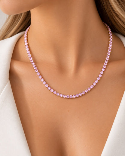 Colar Riviera Três Pontas Quartzo Rosa Ouro 18k