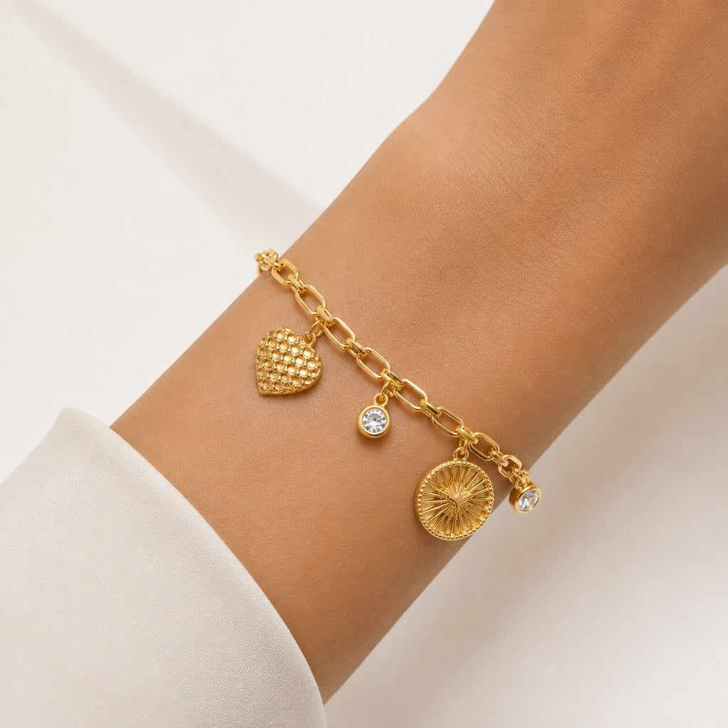 Pulseira Elo Oval com Pendurados Espírito Santo Ouro 18k