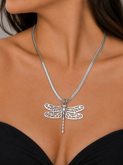 Colar Libélula Elo Diamantado Ródio Branco