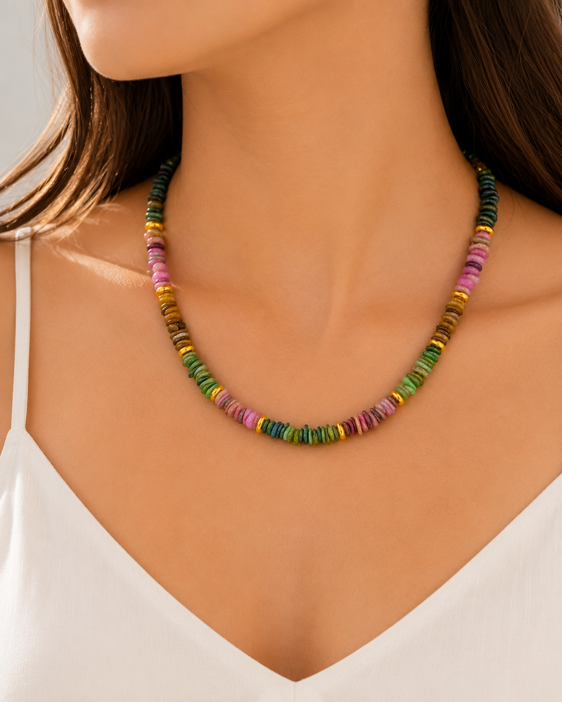 Colar Cascalho Turmalina Natural Ouro 18k