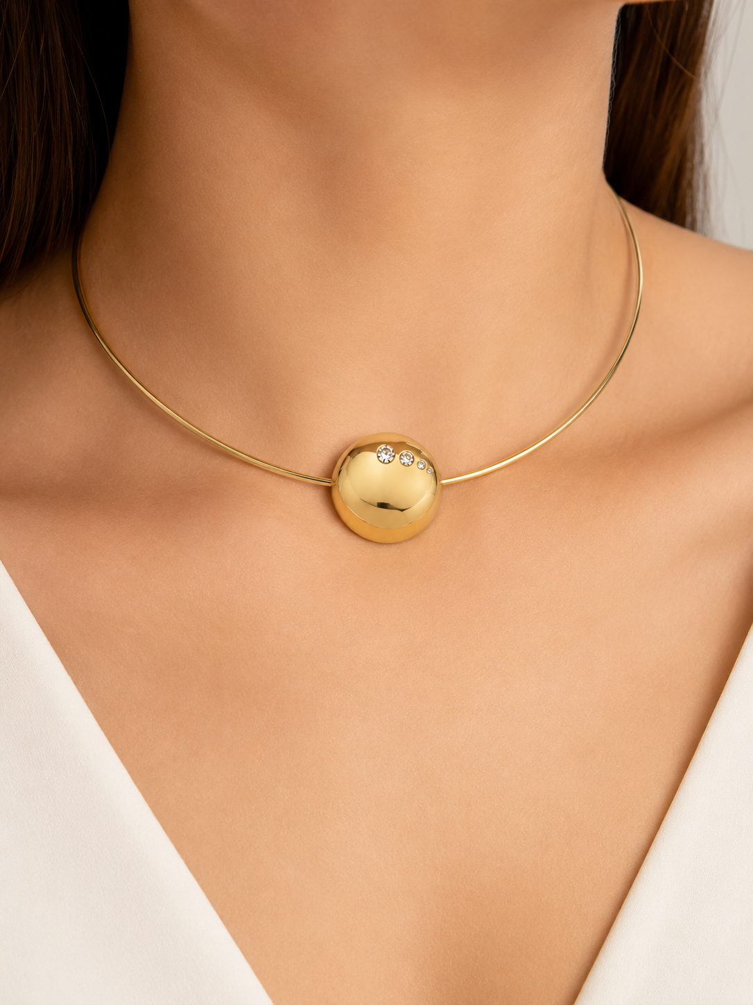 Choker Aro Botão Cravejado Ouro 18k