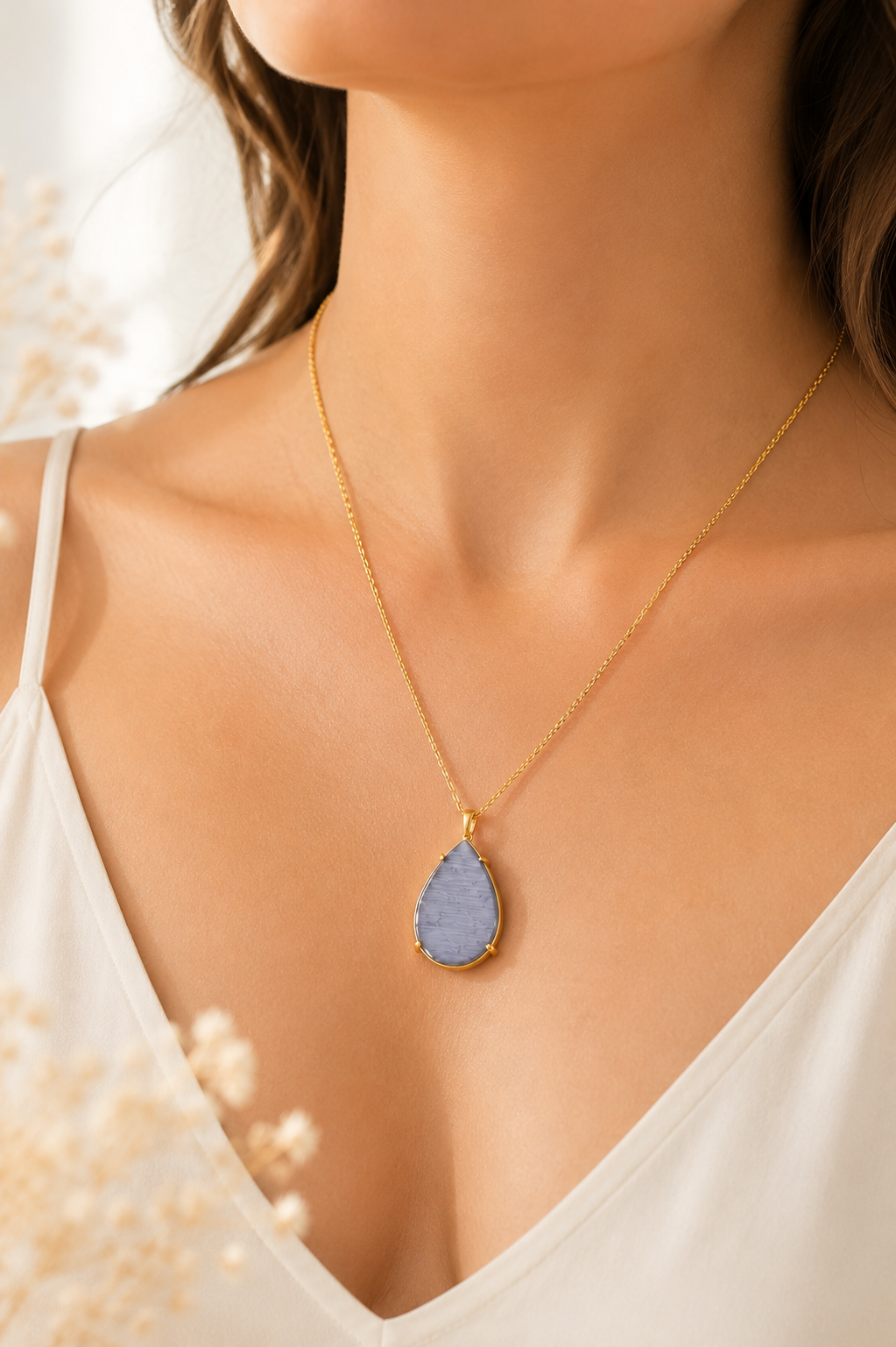 Colar Pedra Natural Ouro 18k