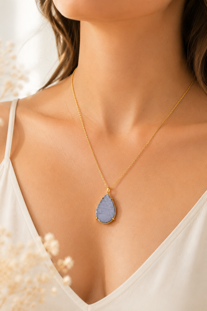 Colar Pedra Natural Ouro 18k