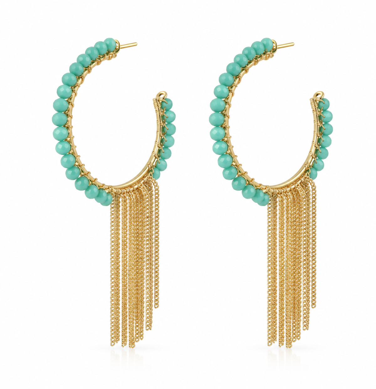 Scarlat SKU 15252 foto 1 | Brinco Argola com Franja Pedra Natural Ouro 18k