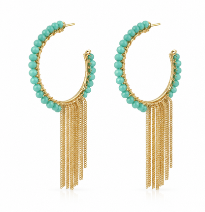 Scarlat SKU 15252 foto 1 | Brinco Argola com Franja Pedra Natural Ouro 18k
