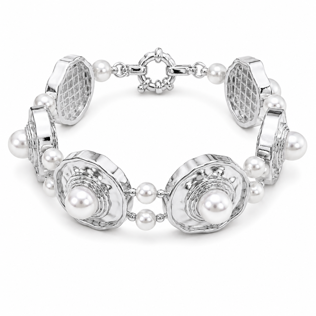 Pulseira Majestade Pérola Ródio Branco