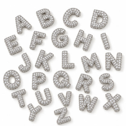 Pingente Letras Puffers Cravejadas Ródio Branco