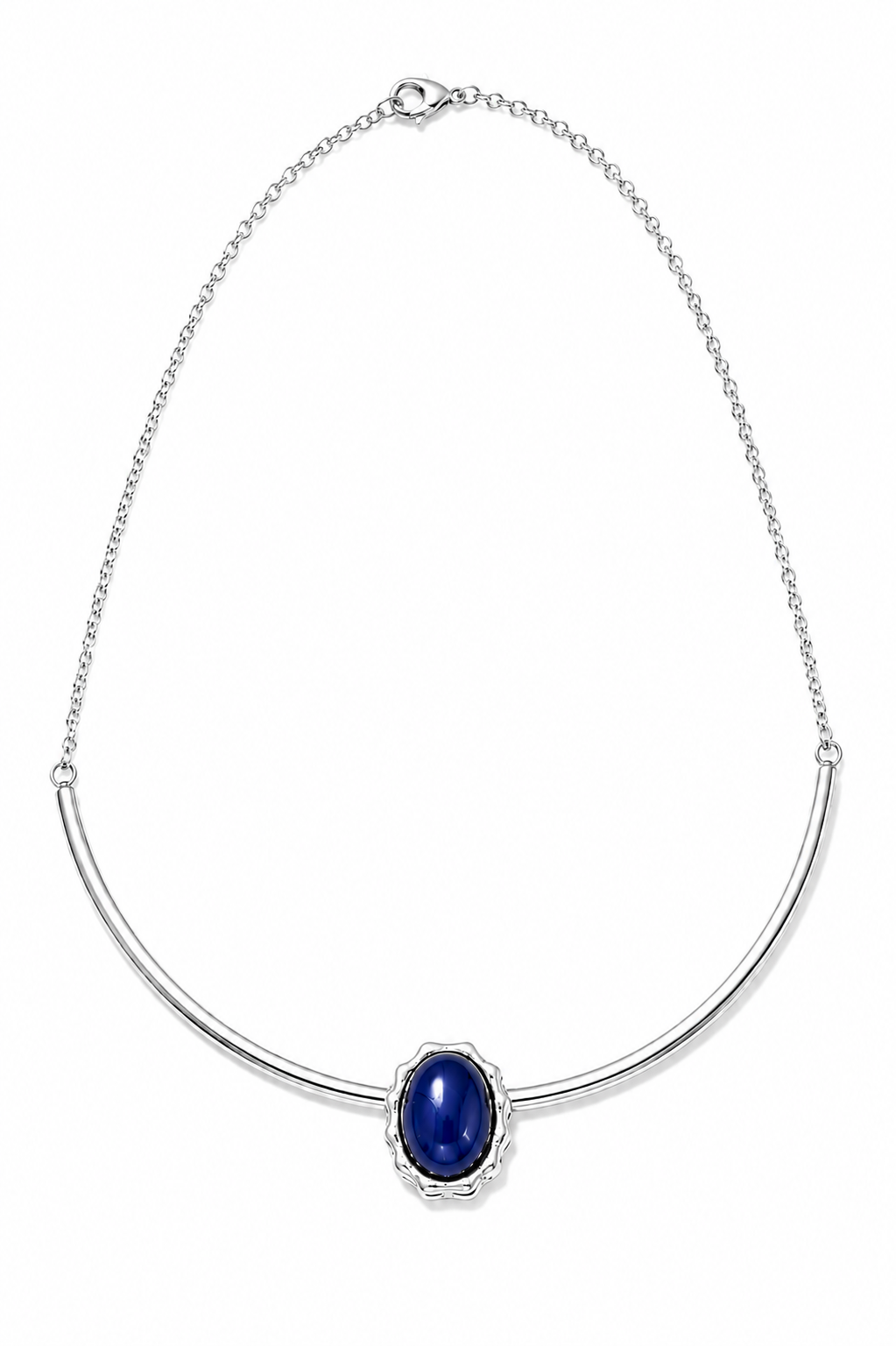 Colar Aro Deusa Safira Azul Ródio Branco