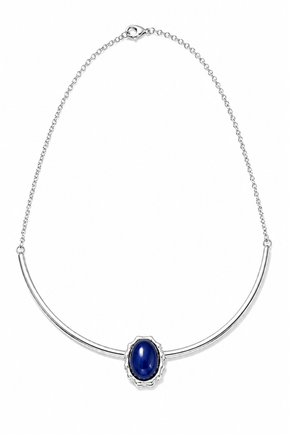 Colar Aro Deusa Safira Azul Ródio Branco