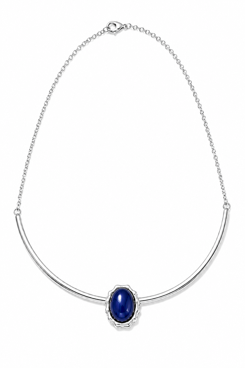 Colar Aro Deusa Safira Azul Ródio Branco