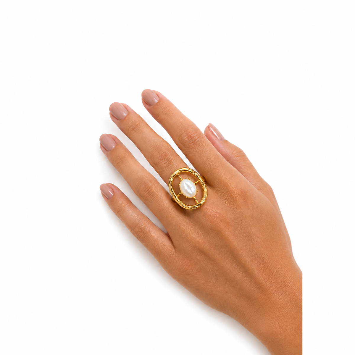 Anel Orgânico Madre Pérola Regulável Ouro 18k