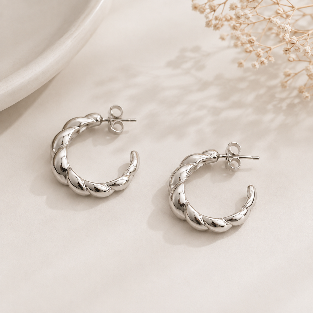 Brinco Argola Croissant Ródio Branco