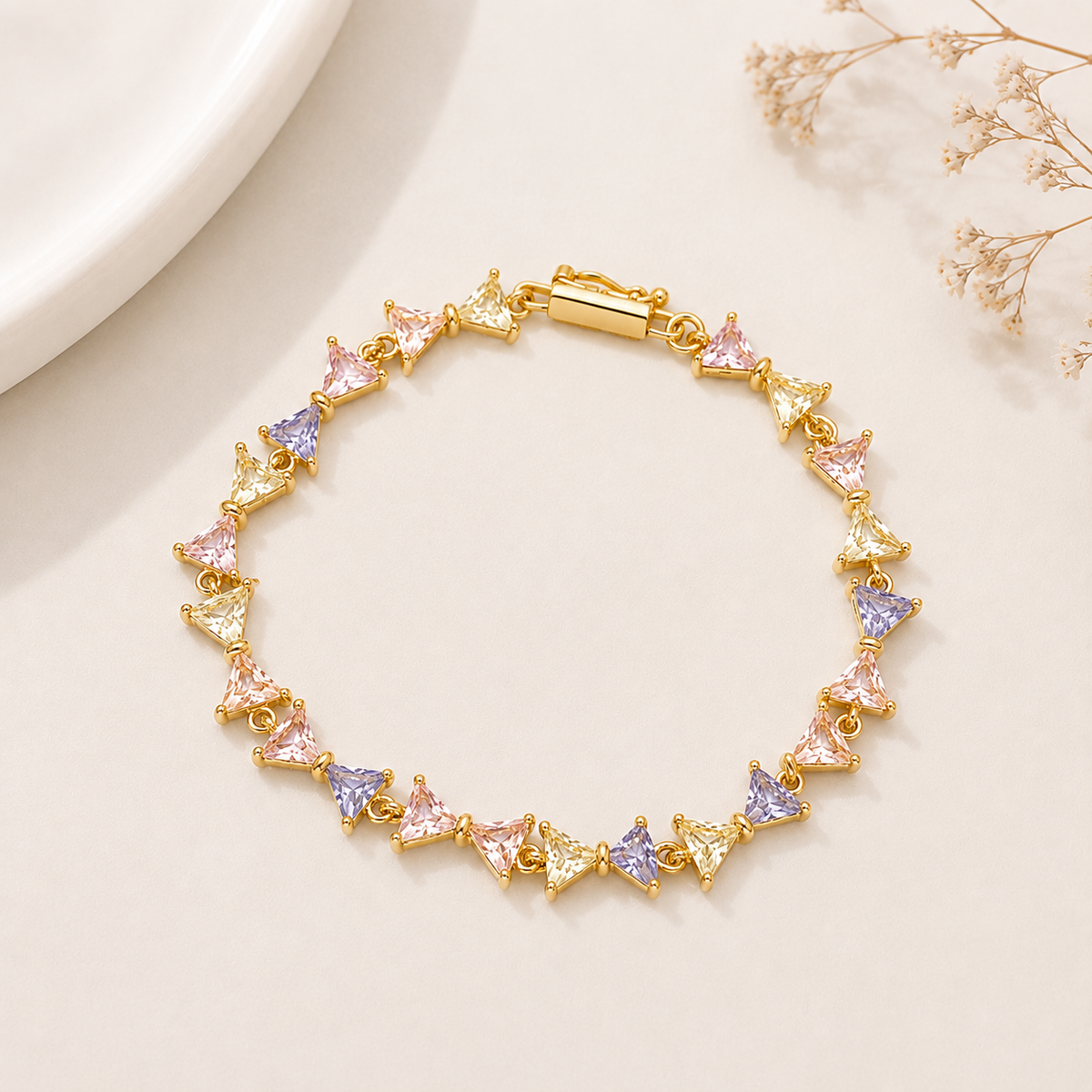Pulseira Laço em Zircônias Colors Pastel Ouro 18k