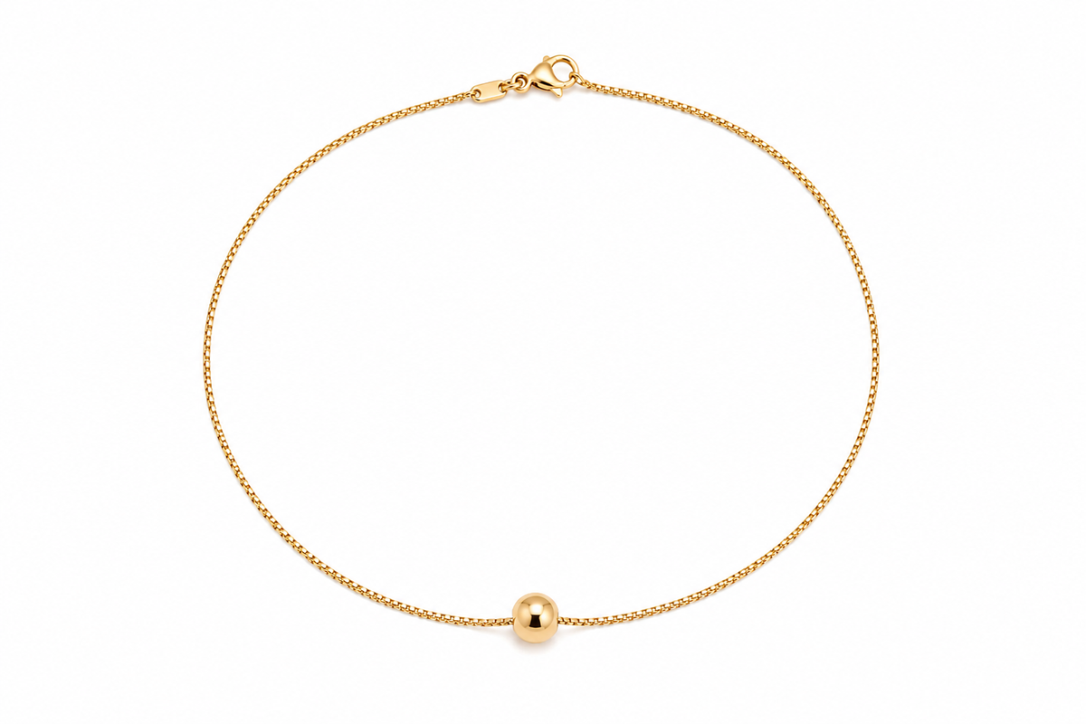 Tornozeleira Veneziana com Esfera Ouro 18k