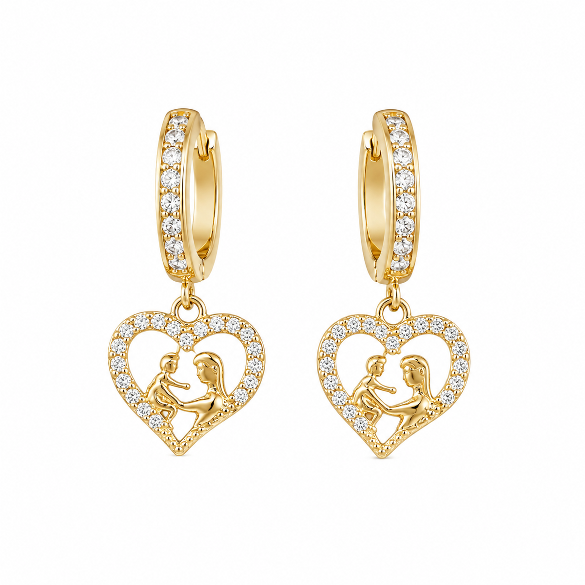 Brinco Argola Cravejada Mãe/Filho Ouro 18k