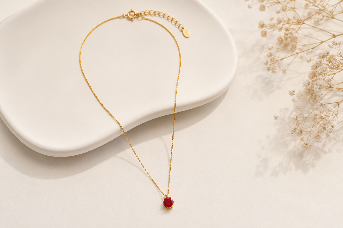 Colar Ponto de Luz Zircônia Rubi Ouro 18k