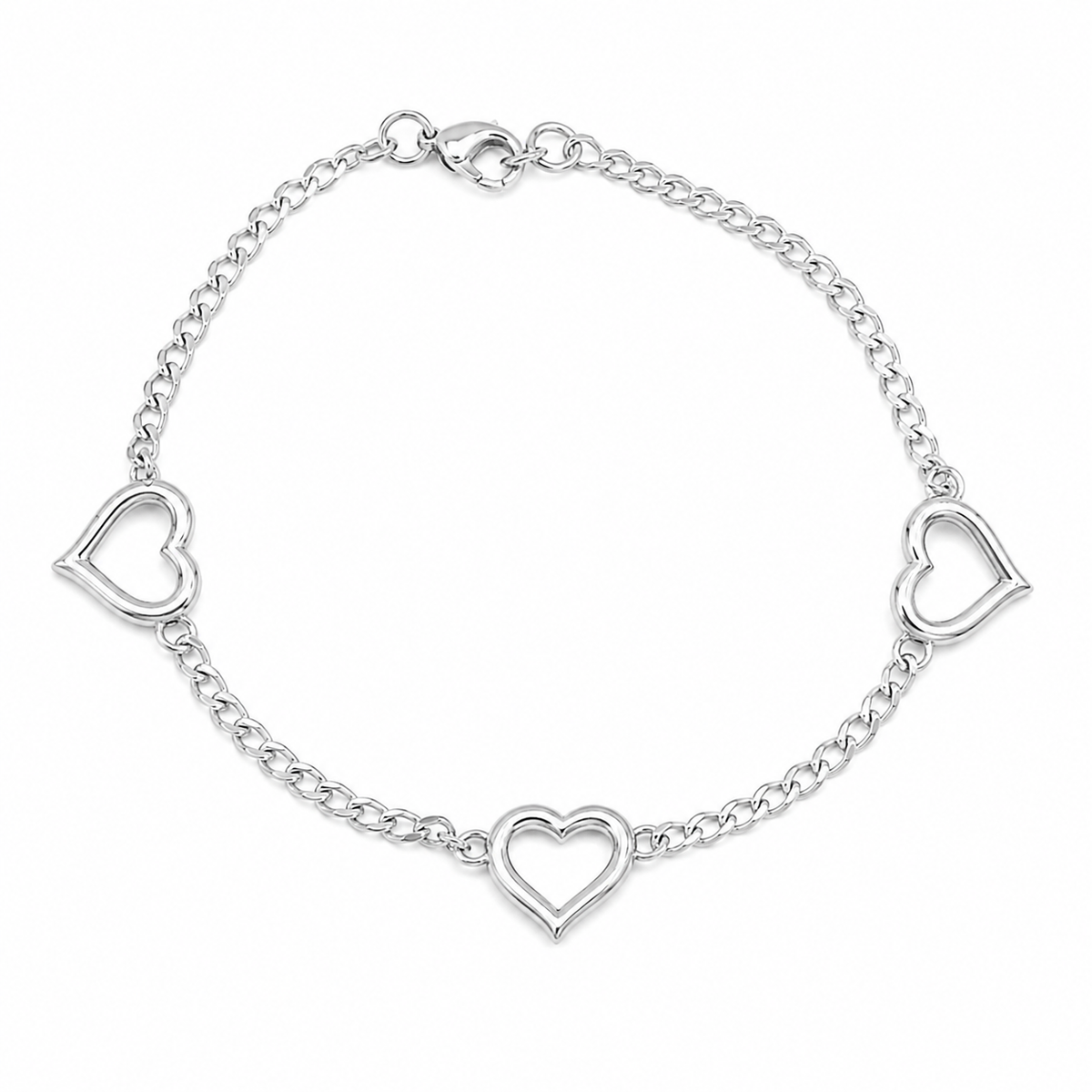 Pulseira Elo Groumet com Coração Ródio Branco