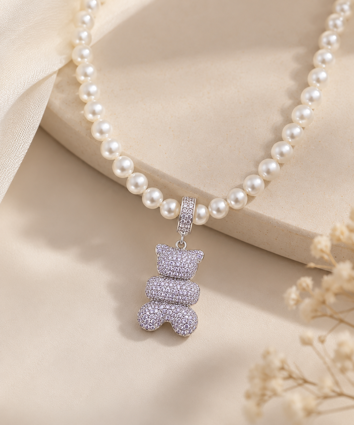 Scarlat SKU 14995 foto 2 | Colar Teddy com Pérola e Cravejado Ródio Branco