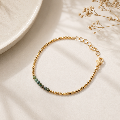 Pulseira Bolinha com Pedra Natural Ouro 18k