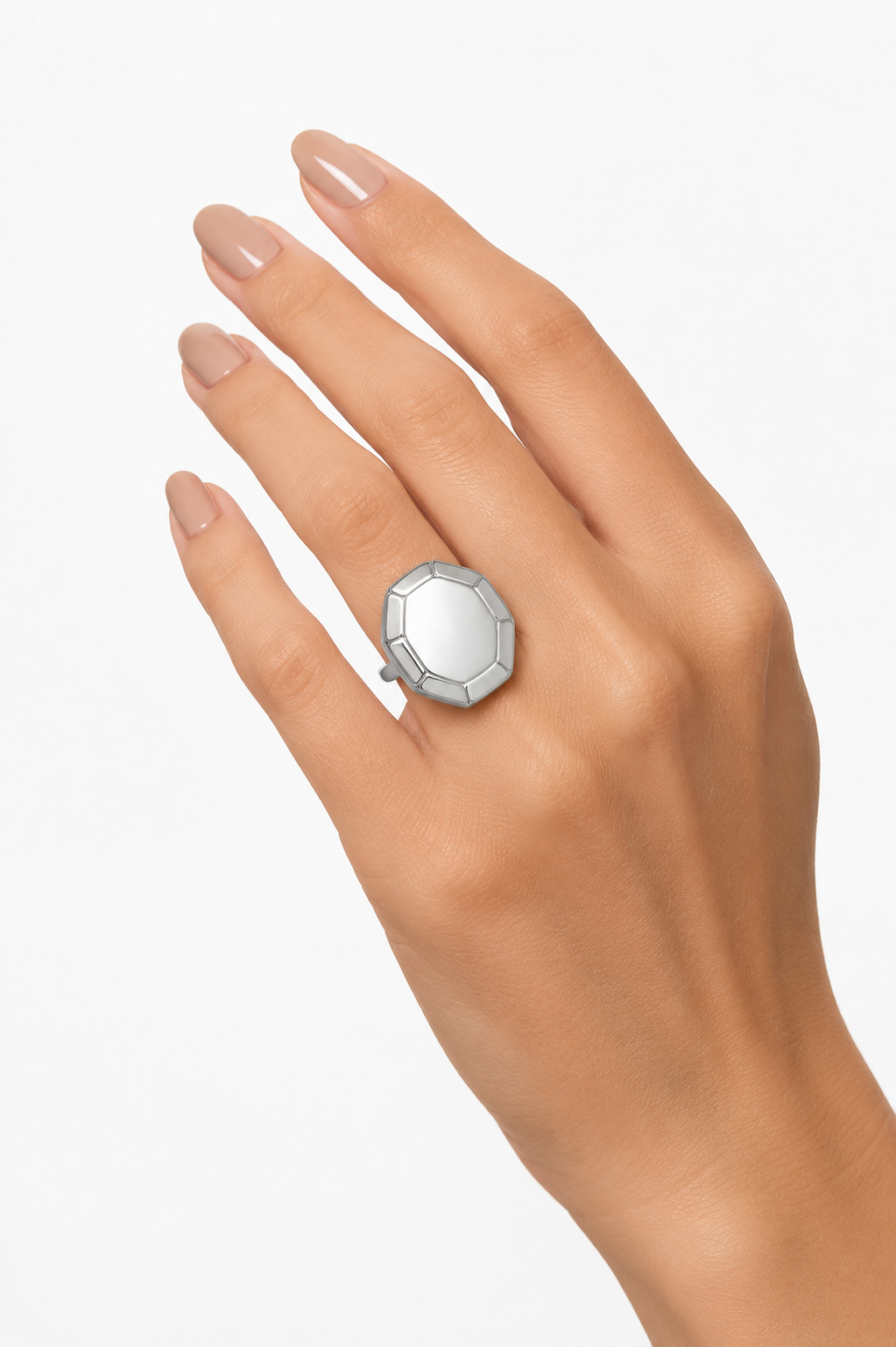 Anel Facetado Oval Ródio Branco