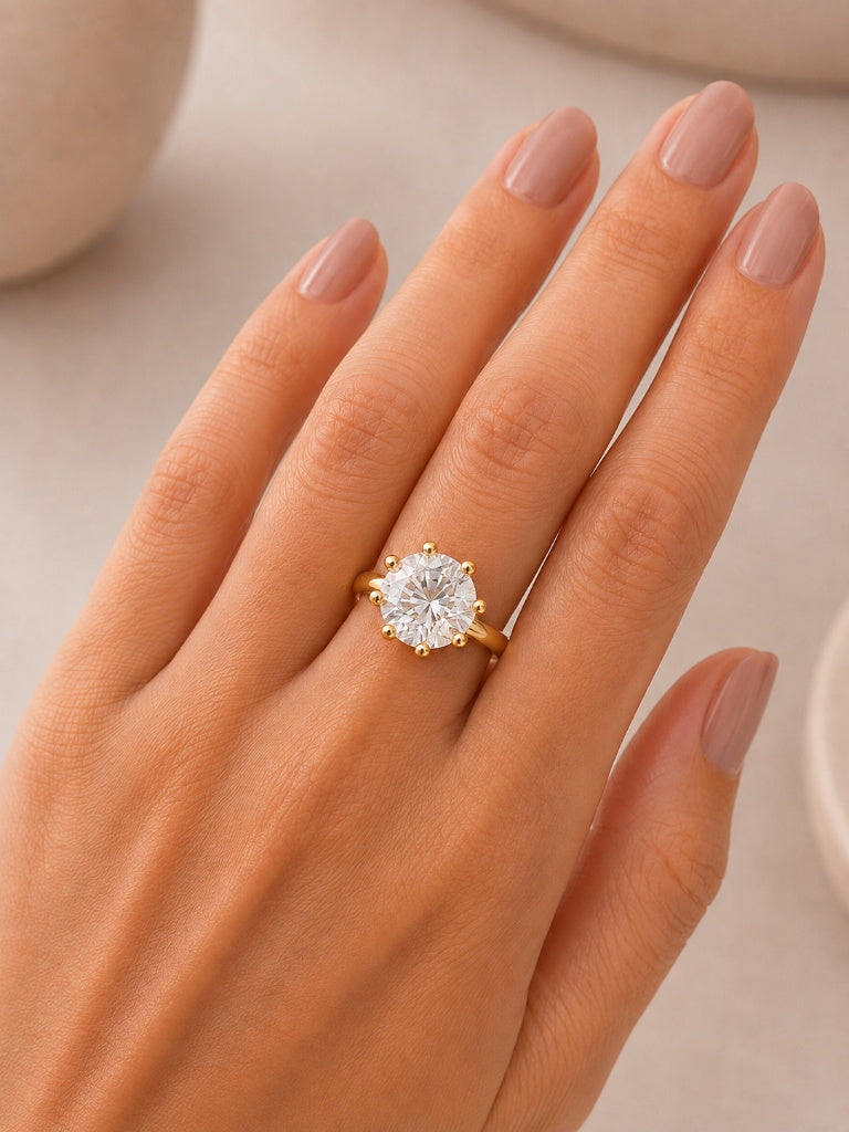 Anel Solitário Regulável Zircônia Cristal 12mm Ouro 18k