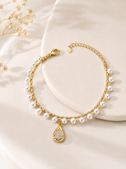 Pulseira Dupla Pérola com Ponto/Vírgula MontClair Ouro 18k