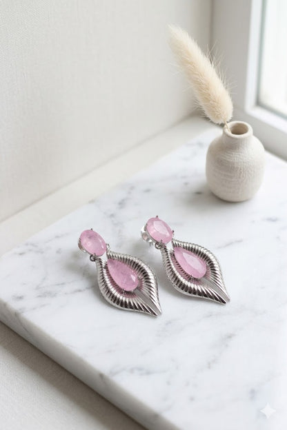 Brinco Aura Imperial Quartzo Rosa Ródio Branco