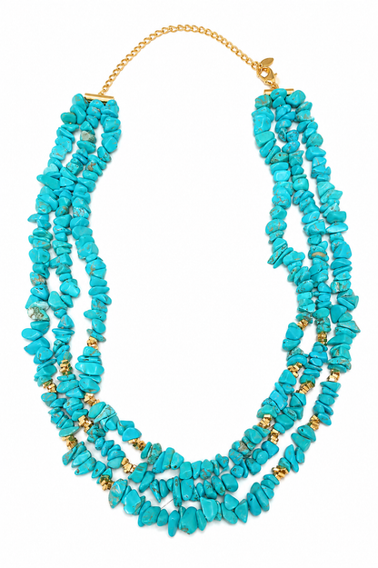 Colar Triplo Cascalho Natural Ouro 18k