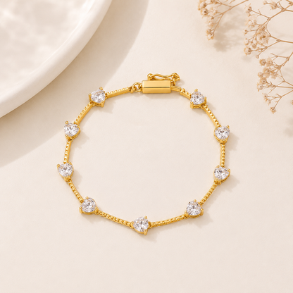 Pulseira Zircônia Coração Espaçado Ouro 18k