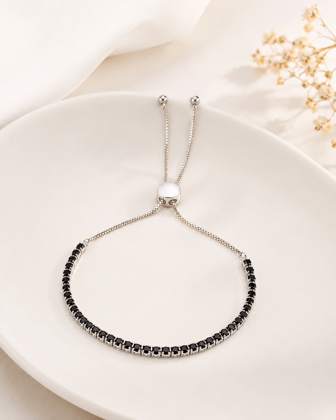Pulseira Riviera Black Ajustável Prata 925