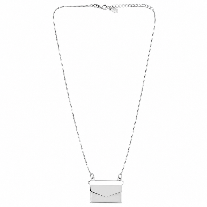 Colar Relicário Carta na Veneziana 45cm Ródio Branco