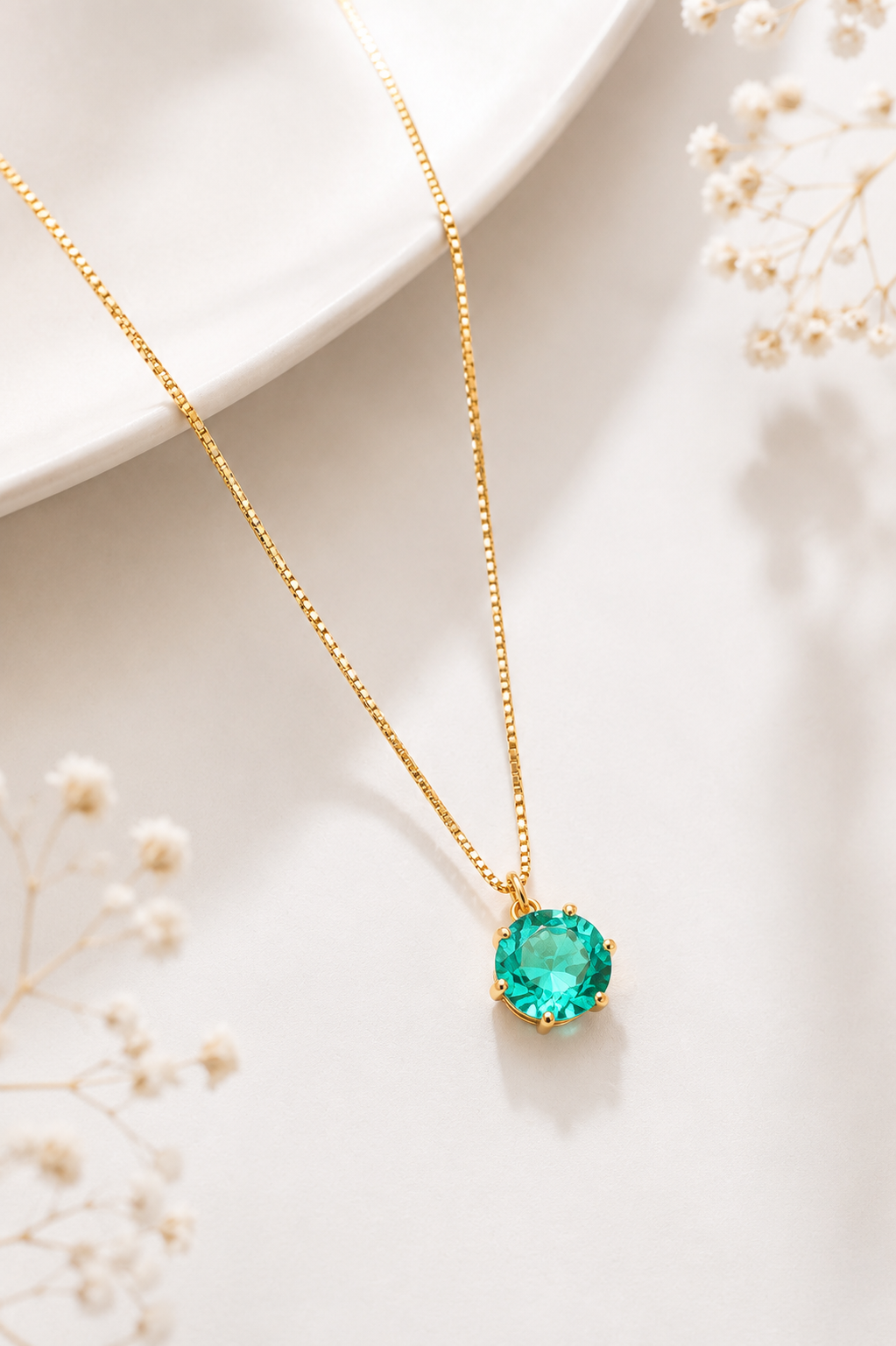 Colar Ponto de Luz Zircônia Turquesa Ouro 18k