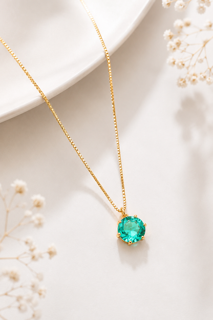 Colar Ponto de Luz Zircônia Turquesa Ouro 18k