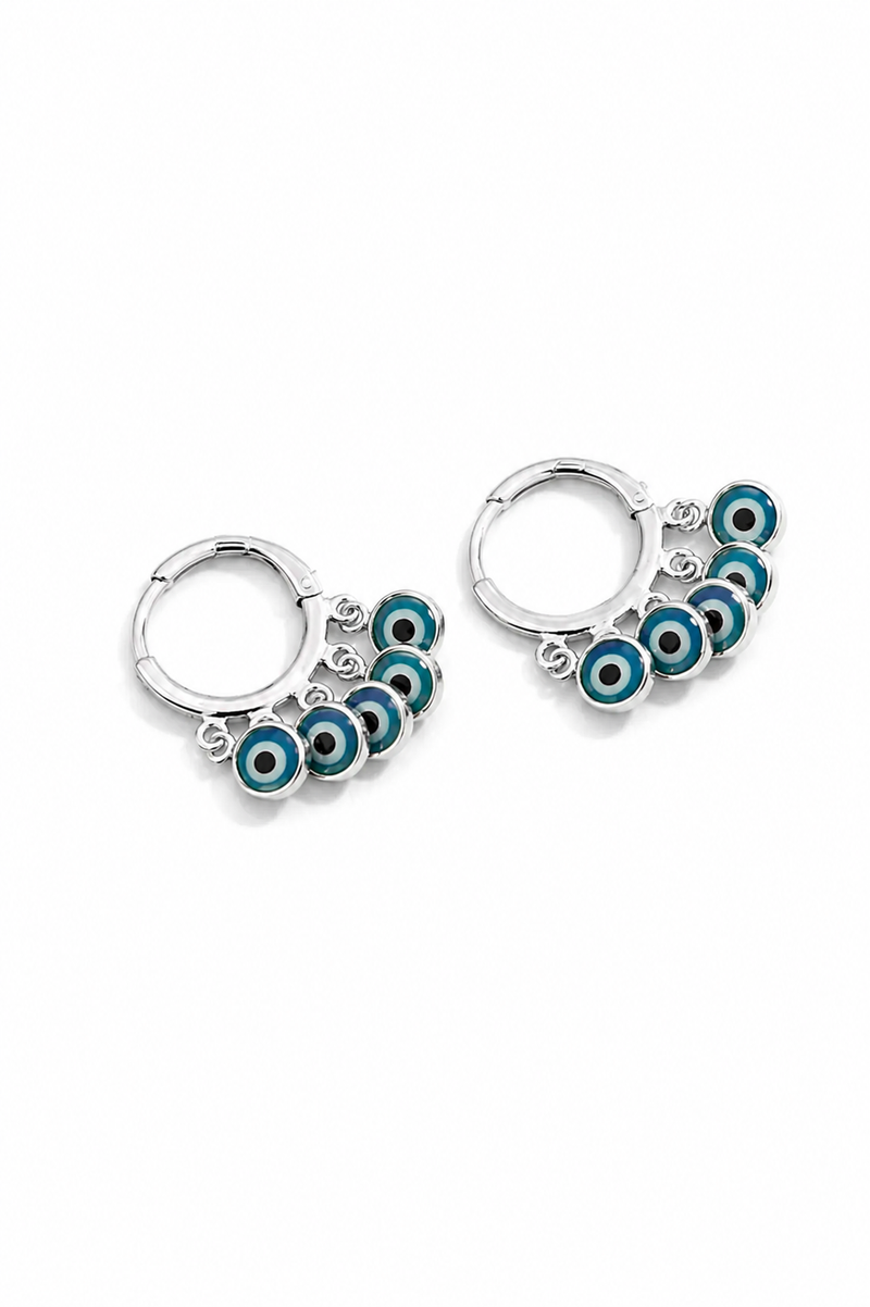 Brinco Argola Olho Grego Azul Claro Ródio Branco