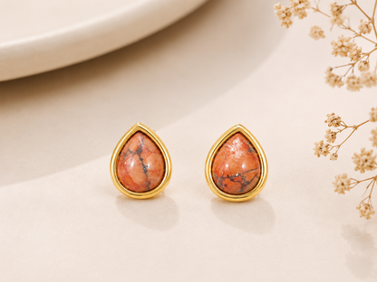 Brinco Ágata Coral Ouro 18k