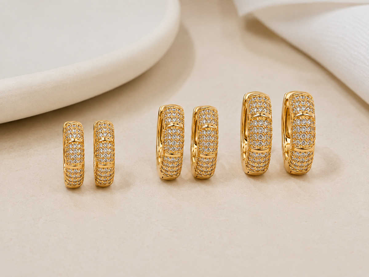 Brinco Trio Fancy Cravejado Zircônias Ouro 18k