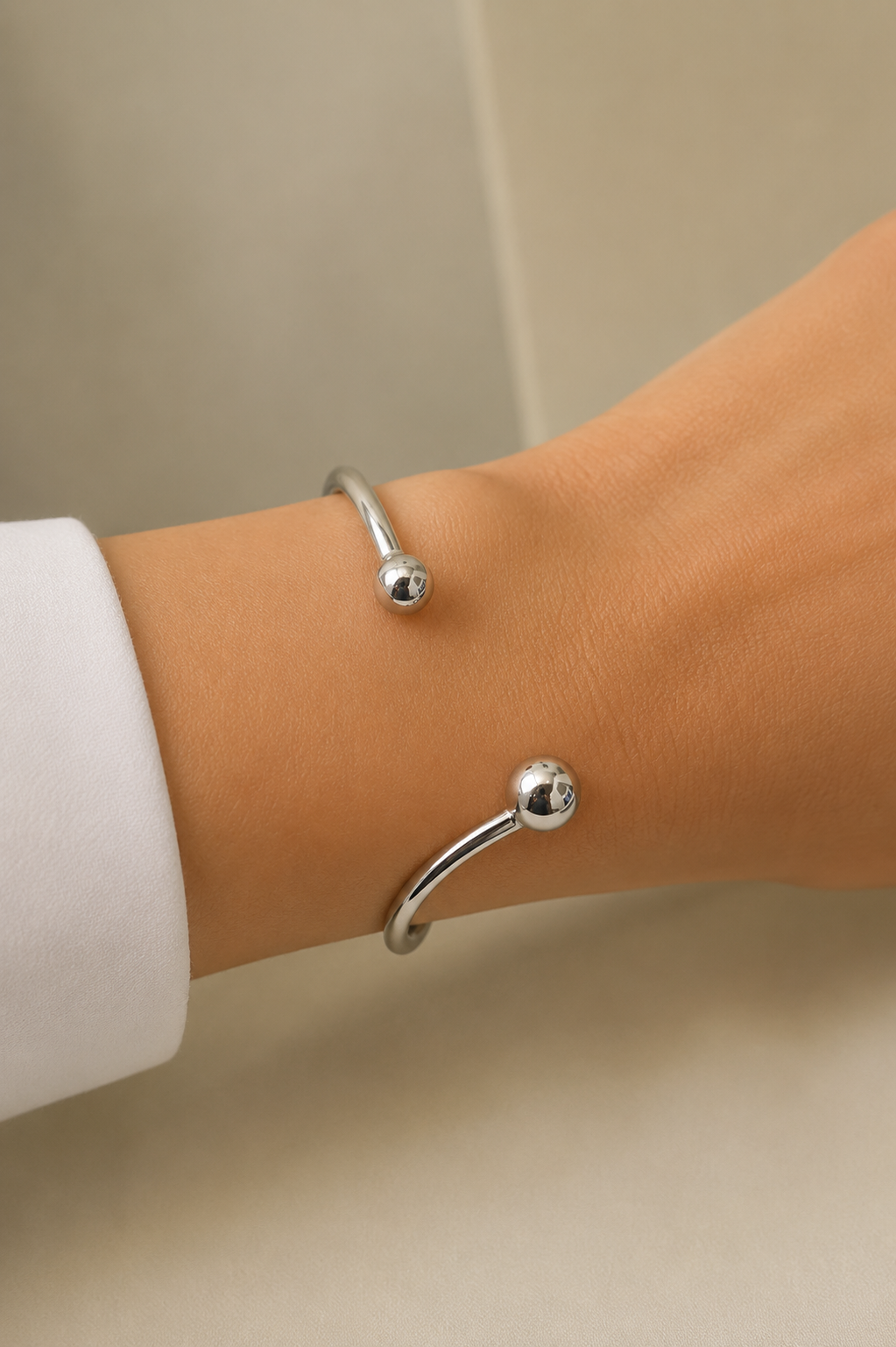 Bracelete 2 Esferas Ródio Branco