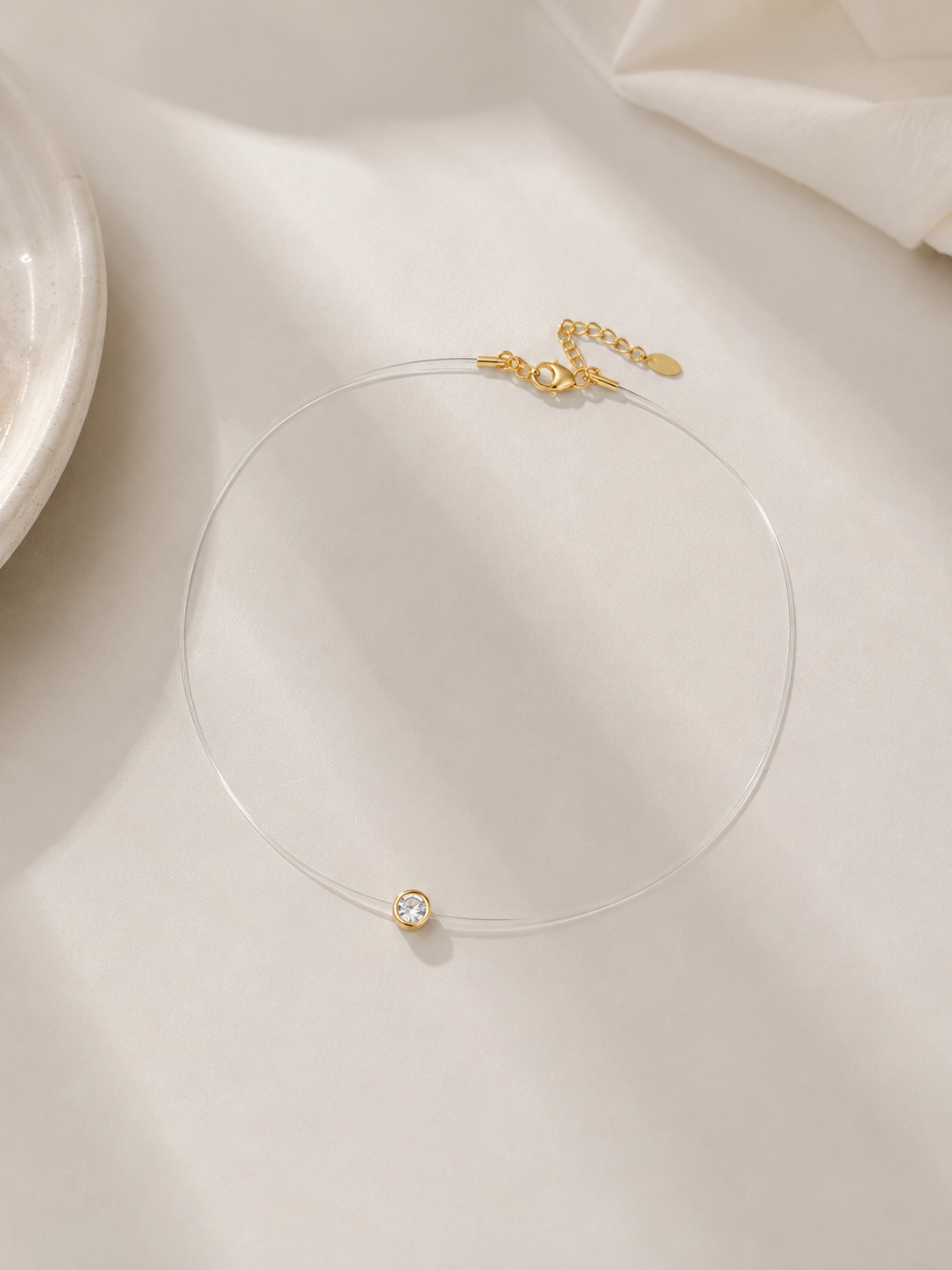 Choker Ponto de Luz Cravação Inglesa Nylon Ouro 18k