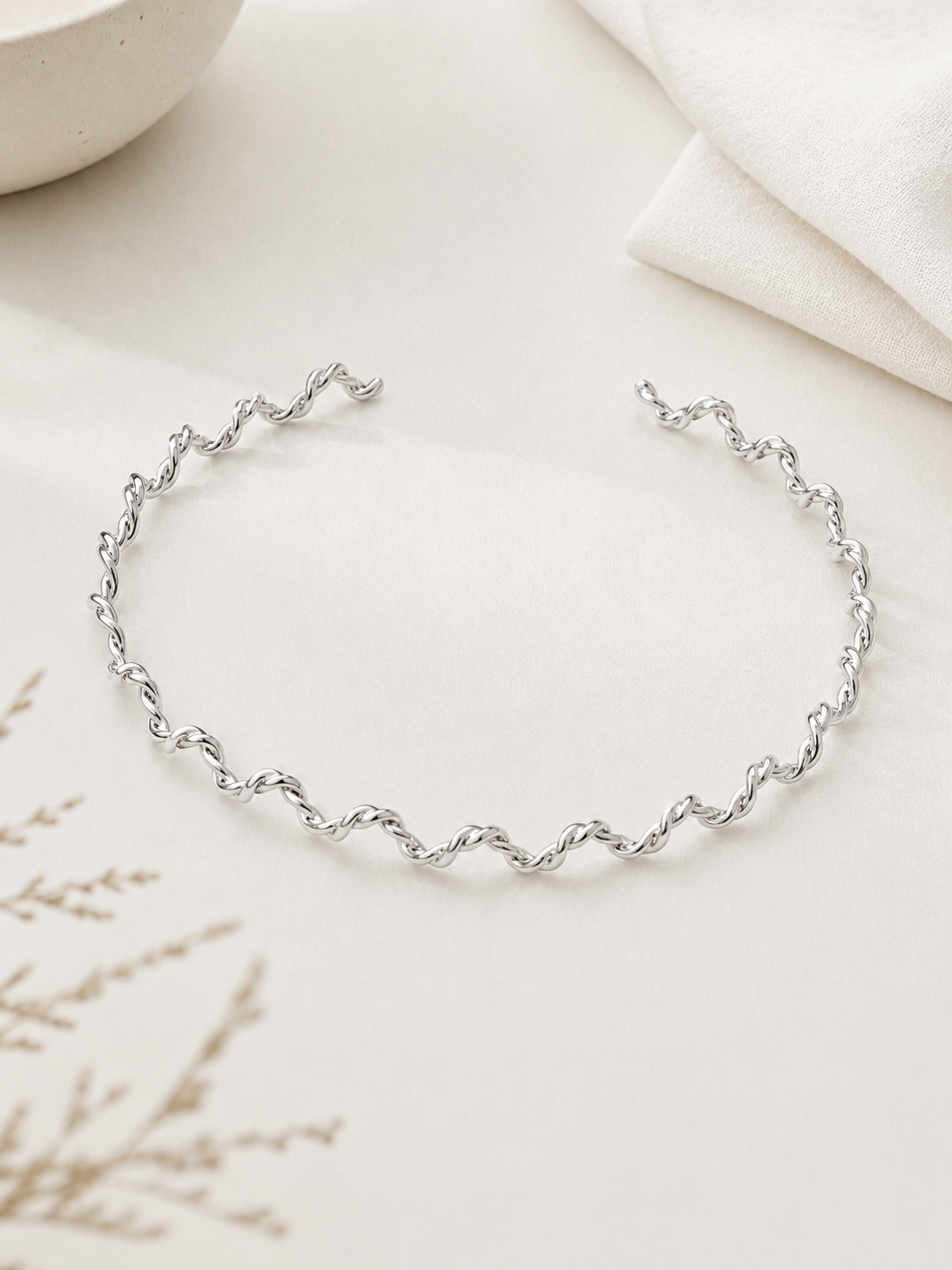 Choker Aro Ondinhas Torcida Ródio Branco