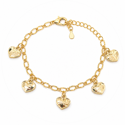 Pulseira Elo Diamantado Coração Fé Ouro 18k